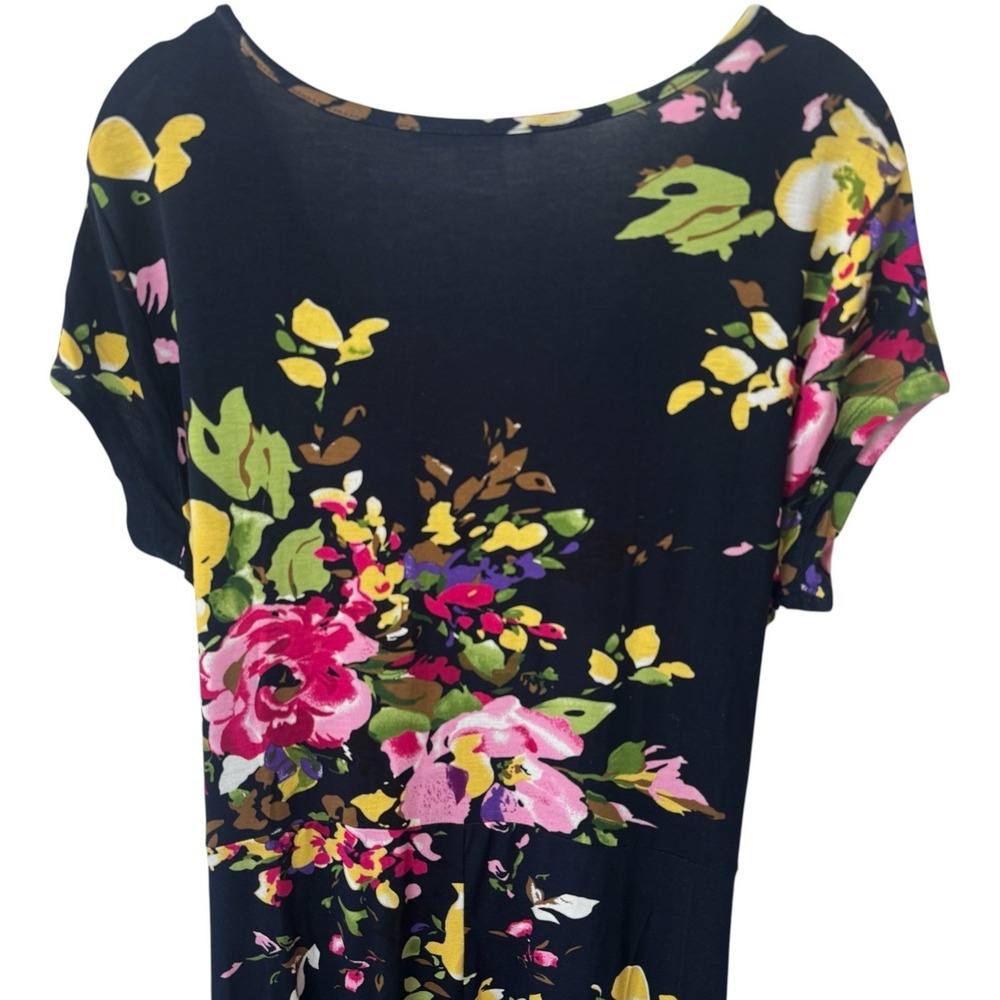 Lascana for Venus Navy Floral Handkerchief Hem Belted Jersey Knit Dress XL - Picture 6 of 11